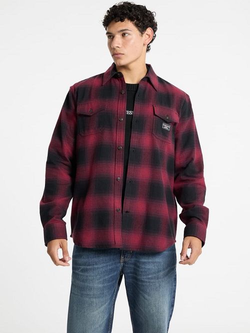 Guess Plaid Long-Sleeve Pocket Shirt Rood | GUESS-SN31023
