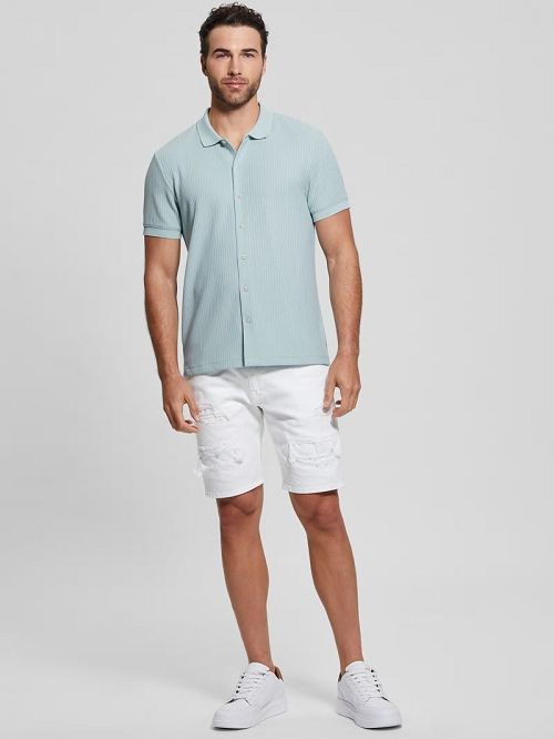 Guess Pointelle Knit Shirt Blauw | GUESS-SN31197