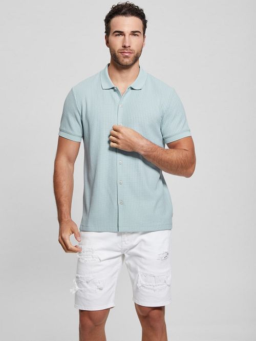 Guess Pointelle Knit Shirt Blauw | GUESS-SN31197