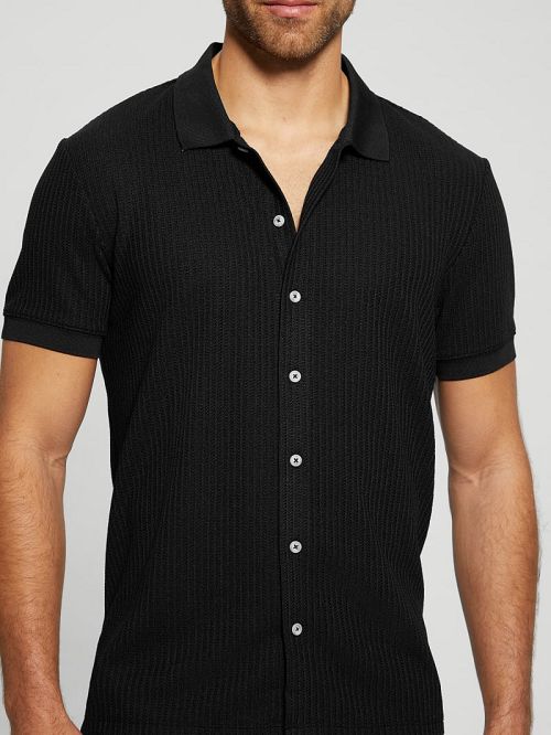 Guess Pointelle Knit Shirt Zwart | GUESS-SN31247