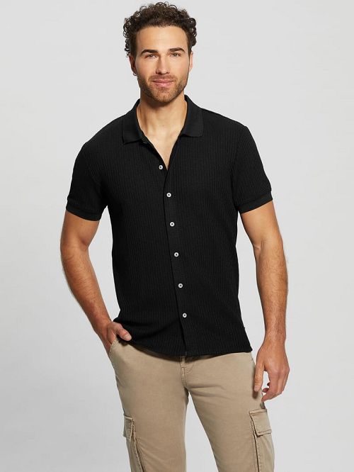 Guess Pointelle Knit Shirt Zwart | GUESS-SN31247