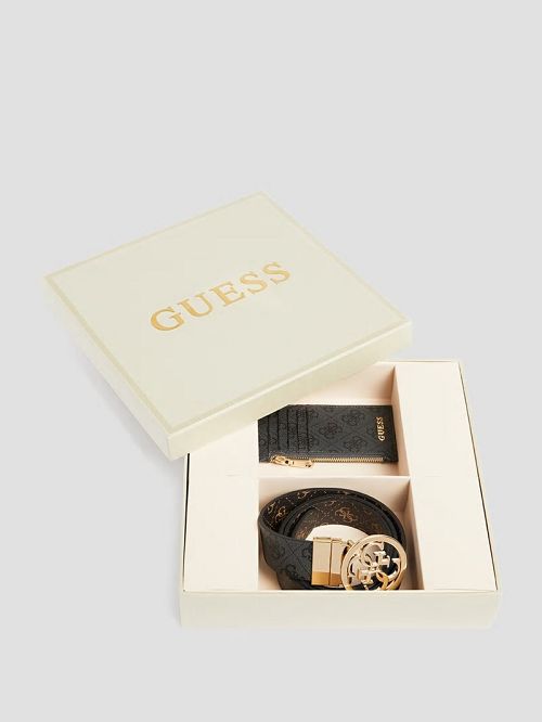 Guess Quattro G Belt and Card Holder Box Set Zwart | GUESS-SN30235