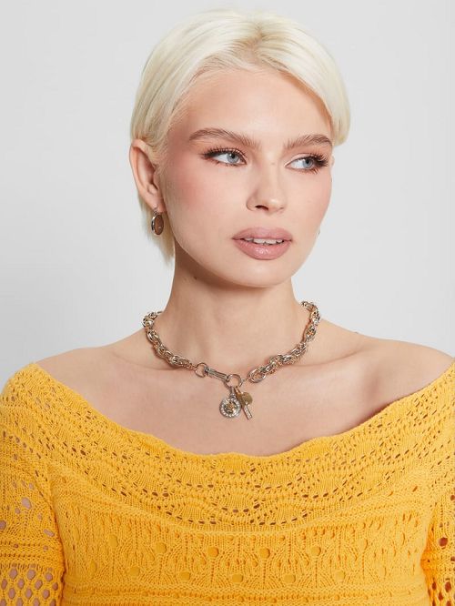 Guess Quattro G Charm Mixed Chain Necklace Zilver | GUESS-SN30270