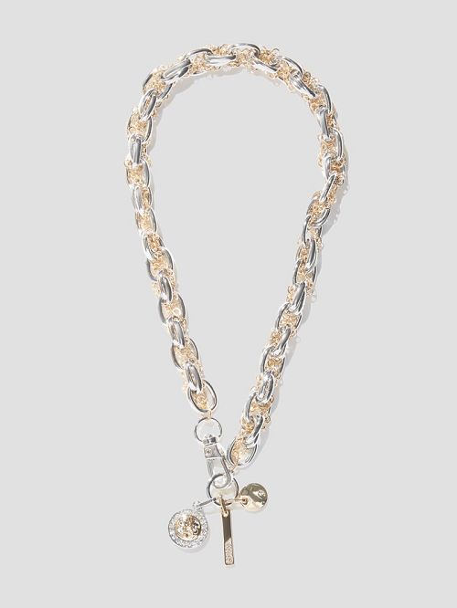Guess Quattro G Charm Mixed Chain Necklace Zilver | GUESS-SN30270