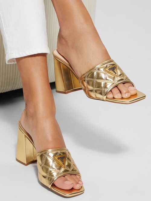 Guess Quilted Block Metallic Heels Goud | GUESS-SN29621