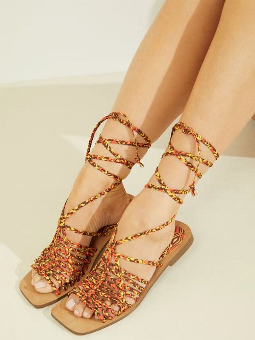 Guess Rayana Strappy Lace-Up Sandals Oranje | GUESS-SN29651