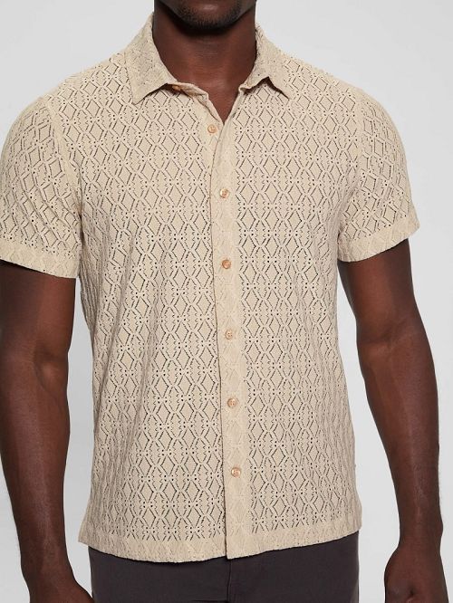 Guess Reeves Perforated Woven Shirt Beige | GUESS-SN31315