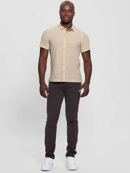 Guess Reeves Perforated Woven Shirt Beige | GUESS-SN31315