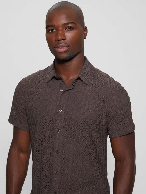 Guess Reeves Perforated Woven Shirt Bruin | GUESS-SN31310