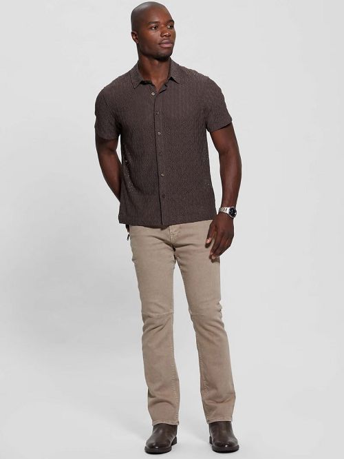 Guess Reeves Perforated Woven Shirt Bruin | GUESS-SN31310
