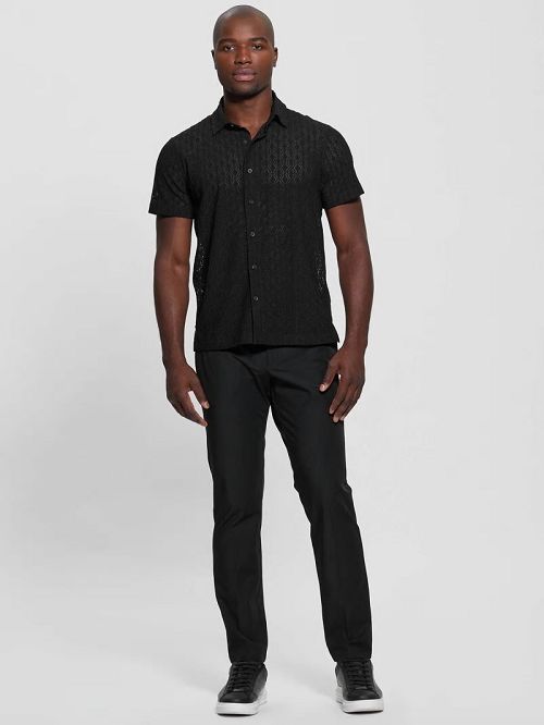 Guess Reeves Perforated Woven Shirt Zwart | GUESS-SN31290