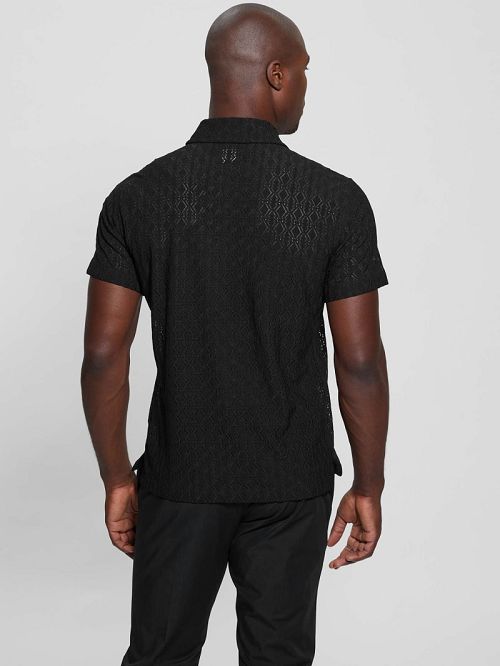 Guess Reeves Perforated Woven Shirt Zwart | GUESS-SN31290