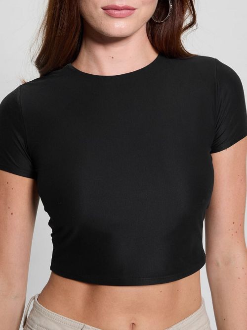 Guess Rene Second Skin Crop Tee Zwart | GUESS-SN27260