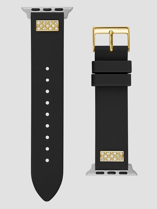 Guess Rhinestone Black Silicone 38-40 mm Band for Apple Watch® Zwart | GUESS-SN29995