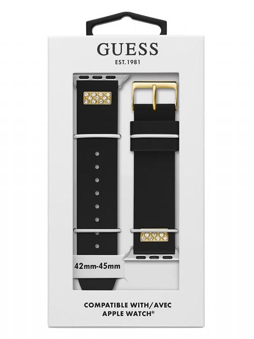 Guess Rhinestone Black Silicone 42-45 mm Band for Apple Watch® Zwart | GUESS-SN31648