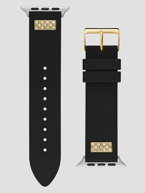 Guess Rhinestone Black Silicone 42-45 mm Band for Apple Watch® Zwart | GUESS-SN31648