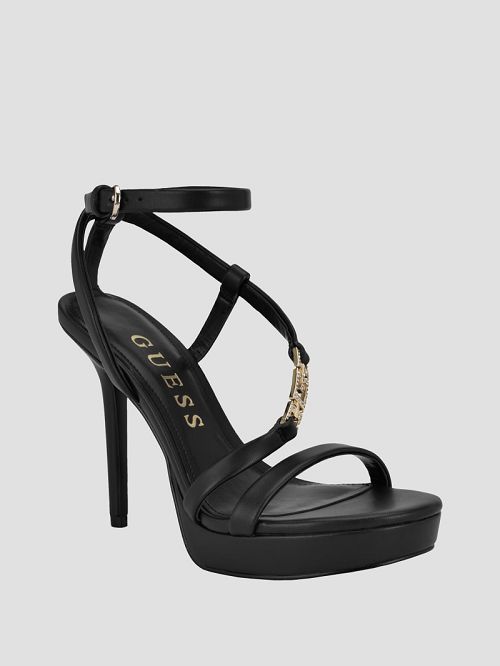 Guess Rhinestone Chain Logo Platform Heels Zwart | GUESS-SN29860