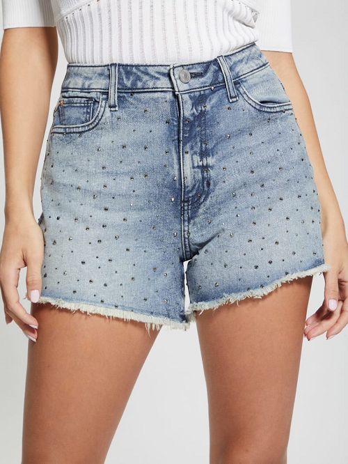 Guess Rhinestone Denim Shorts Blauw | GUESS-SN26493