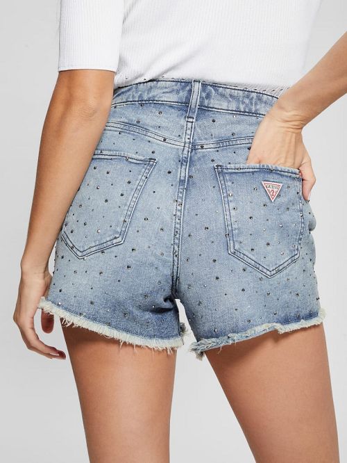 Guess Rhinestone Denim Shorts Blauw | GUESS-SN26493