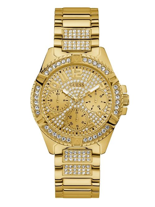 Guess Rhinestone Gold-Tone Multifunction Watch Goud | GUESS-SN30010