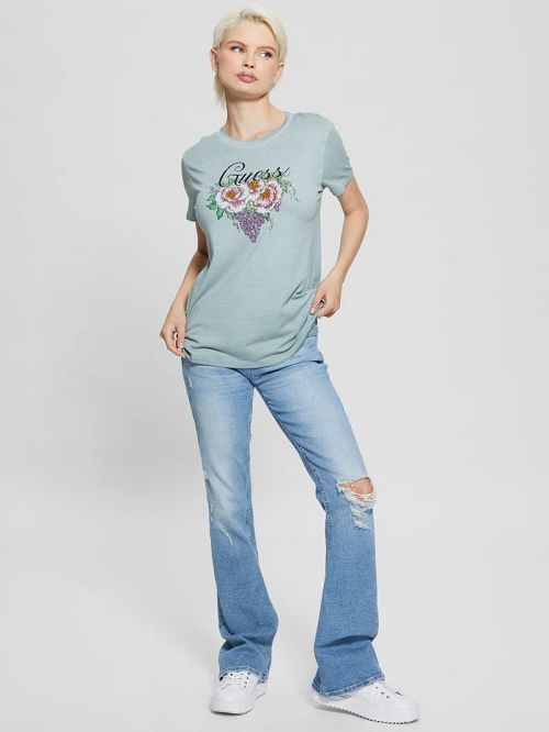 Guess Rhinestone Grapevine Tee Groen | GUESS-SN27053
