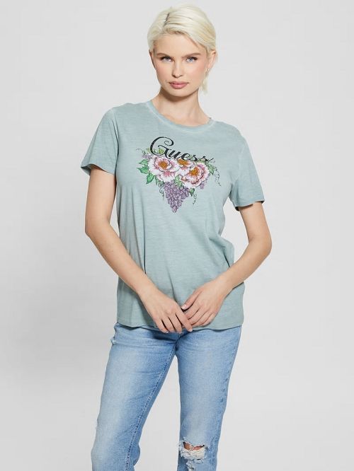 Guess Rhinestone Grapevine Tee Groen | GUESS-SN27053
