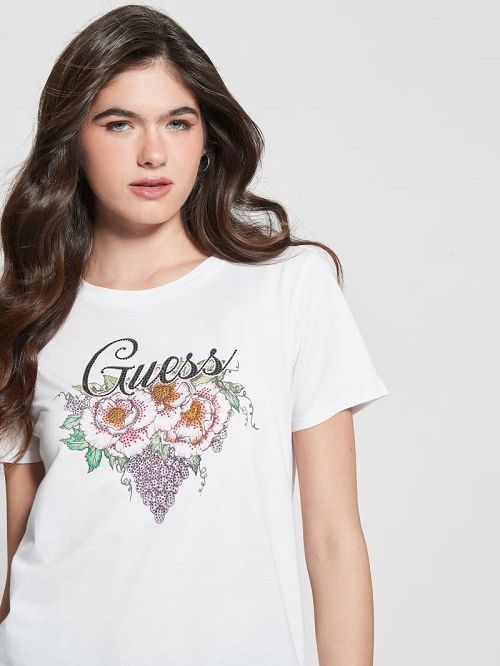 Guess Rhinestone Grapevine Tee Wit | GUESS-SN27067