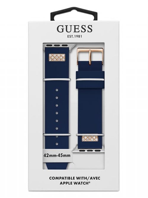 Guess Rhinestone Navy Silicone 42-45 mm Band for Apple Watch® Blauw | GUESS-SN31651