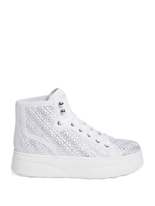 Guess Rhinestone Quattro G High-Top Sneakers Wit | GUESS-SN29557