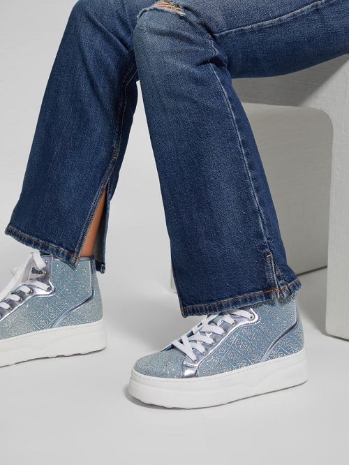 Guess Rhinestone Quattro G High-Top Sneakers Blauw | GUESS-SN29560