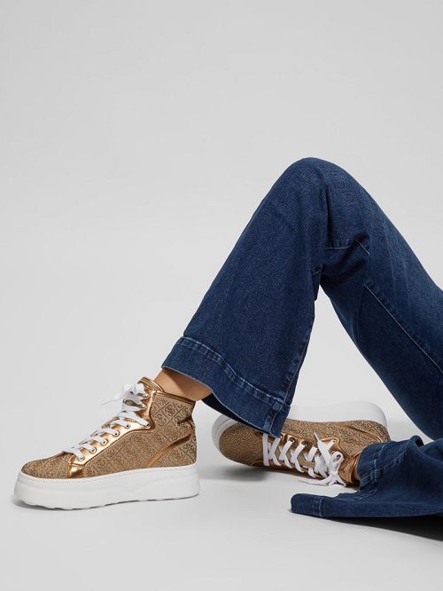 Guess Rhinestone Quattro G High-Top Sneakers Bruin | GUESS-SN29572