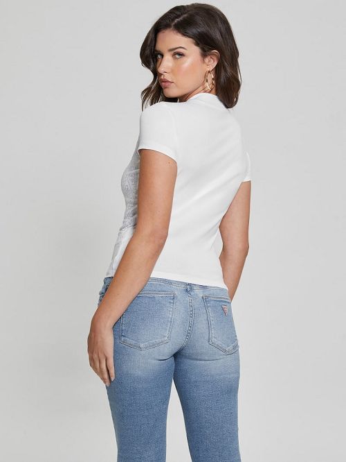 Guess Rhinestone Quattro G Mock-Neck Tee Wit | GUESS-SN27641
