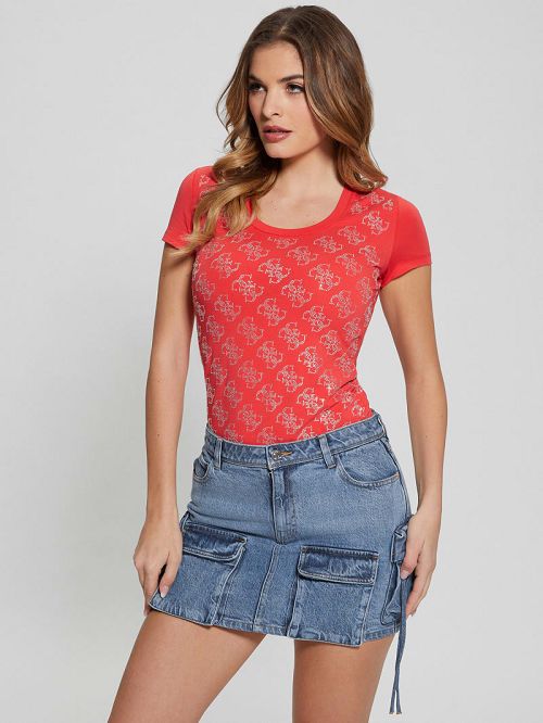 Guess Rhinestone Quattro G Tee Roze | GUESS-SN27146