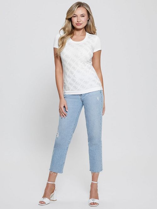 Guess Rhinestone Quattro G Tee Wit | GUESS-SN27594
