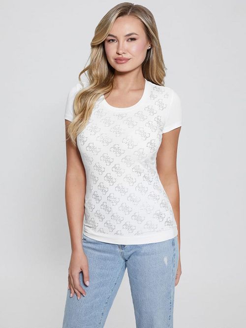 Guess Rhinestone Quattro G Tee Wit | GUESS-SN27594