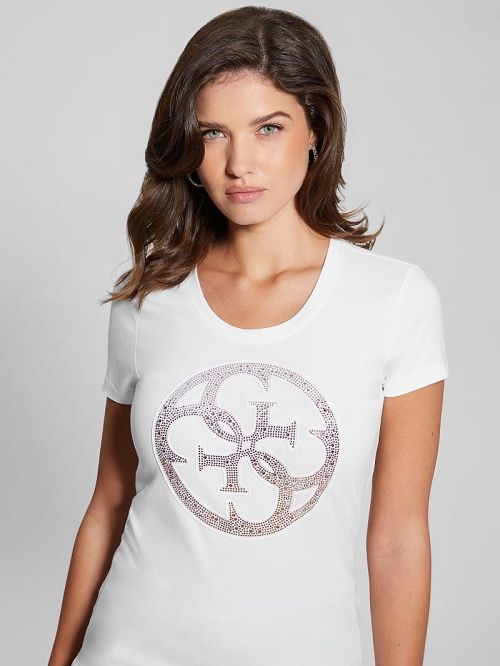 Guess Rhinestone Quattro G Tee Wit | GUESS-SN27116