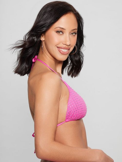 Guess Rhinestone Triangle Bikini Top Roze | GUESS-SN28514