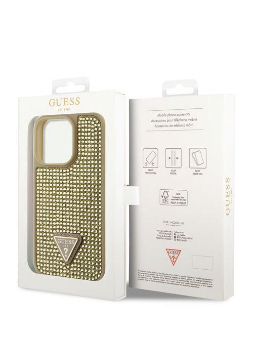 Guess Rhinestone iPhone 15 Pro Case Goud | GUESS-SN30101