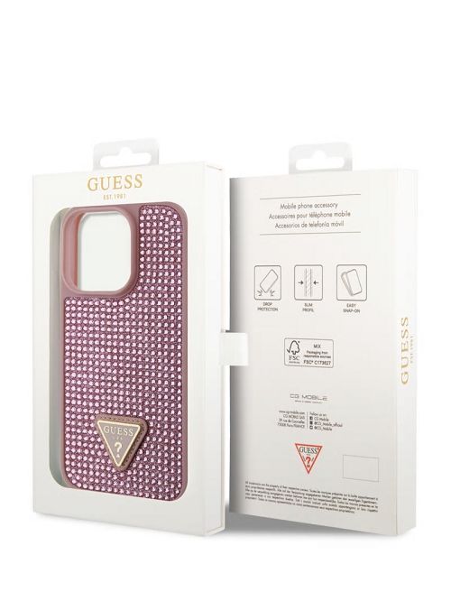 Guess Rhinestone iPhone 15 Pro Case Roze | GUESS-SN31745