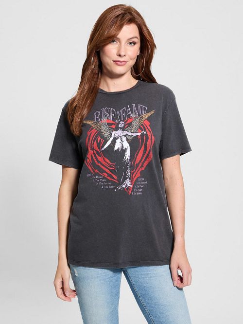 Guess Rise 2 Fame Graphic Tee Zwart | GUESS-SN27257