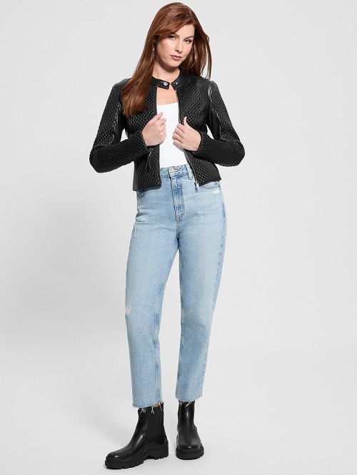 Guess Rivers Faux-Leather Moto Jacket Zwart | GUESS-SN28035