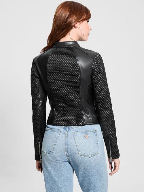 Guess Rivers Faux-Leather Moto Jacket Zwart | GUESS-SN28035