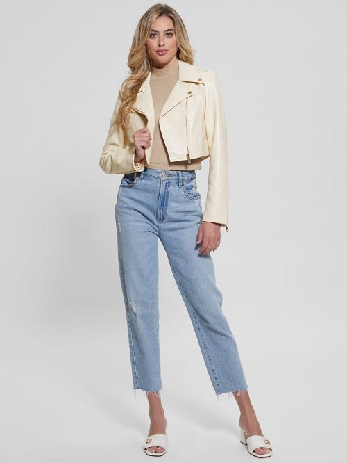 Guess Rochelle Faux-Leather Moto Jacket Wit | GUESS-SN28084