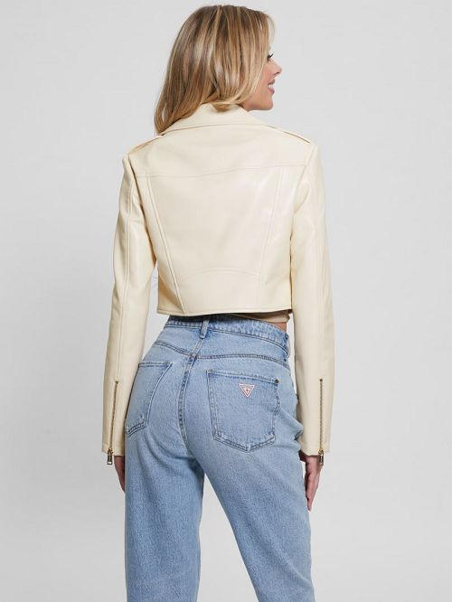 Guess Rochelle Faux-Leather Moto Jacket Wit | GUESS-SN28084