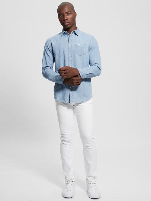 Guess Ronnie Chambray Shirt Blauw | GUESS-SN31298