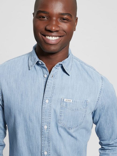 Guess Ronnie Chambray Shirt Blauw | GUESS-SN31298