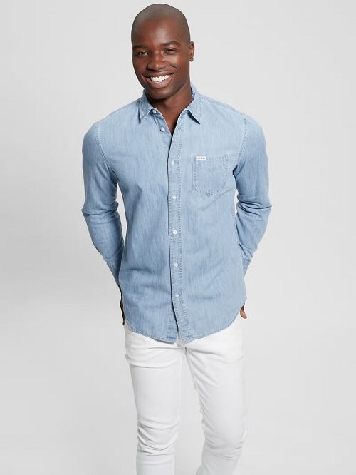 Guess Ronnie Chambray Shirt Blauw | GUESS-SN31298