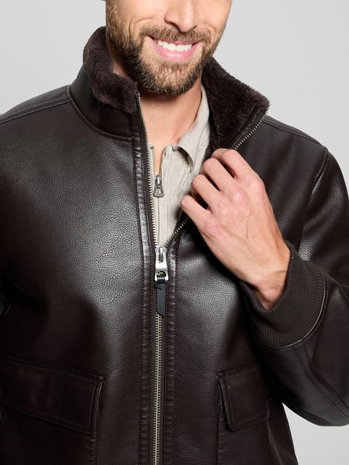 Guess Ryder Bonded Faux-Leather Jacket Bruin | GUESS-SN30876