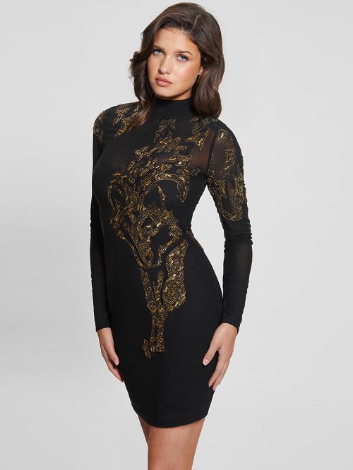 Guess Ryder Embellished Dress Zwart | GUESS-SN26877