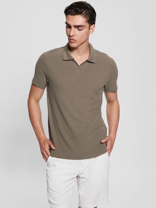 Guess Ryker Rib Knit Polo Bruin | GUESS-SN31260